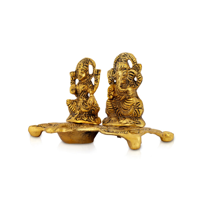 Lakshmi Ganesha Deep | Aluminium Vilakku / Diya / Laxmi Ganesh Lamp For Home & Pooja - Deity Lamps