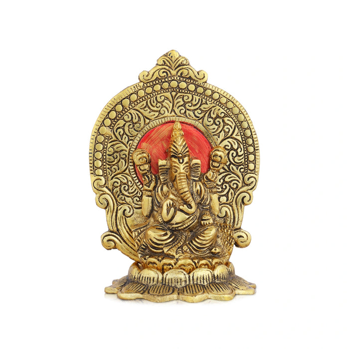 Ganpati Murti - 6 x 4 Inches | Aluminium Ganesh Murti/ Gold Polish Ganesh Idol for Home