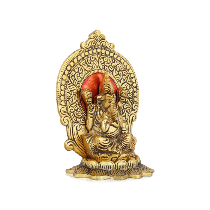 Ganpati Murti - 6 x 4 Inches | Aluminium Ganesh Murti/ Gold Polish Ganesh Idol for Home