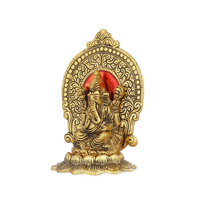 Ganpati Murti - 6 x 4 Inches | Aluminium Ganesh Murti/ Gold Polish Ganesh Idol for Home