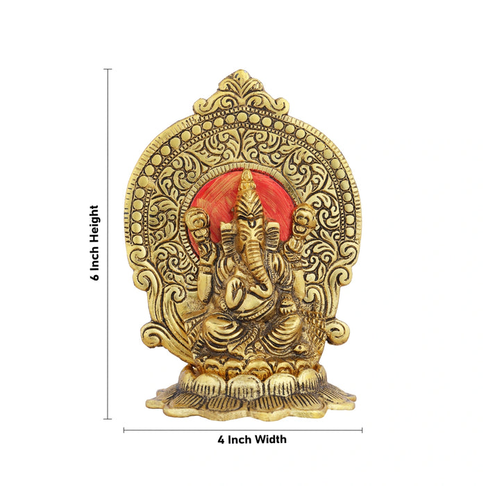 Ganpati Murti - 6 x 4 Inches | Aluminium Ganesh Murti/ Gold Polish Ganesh Idol for Home