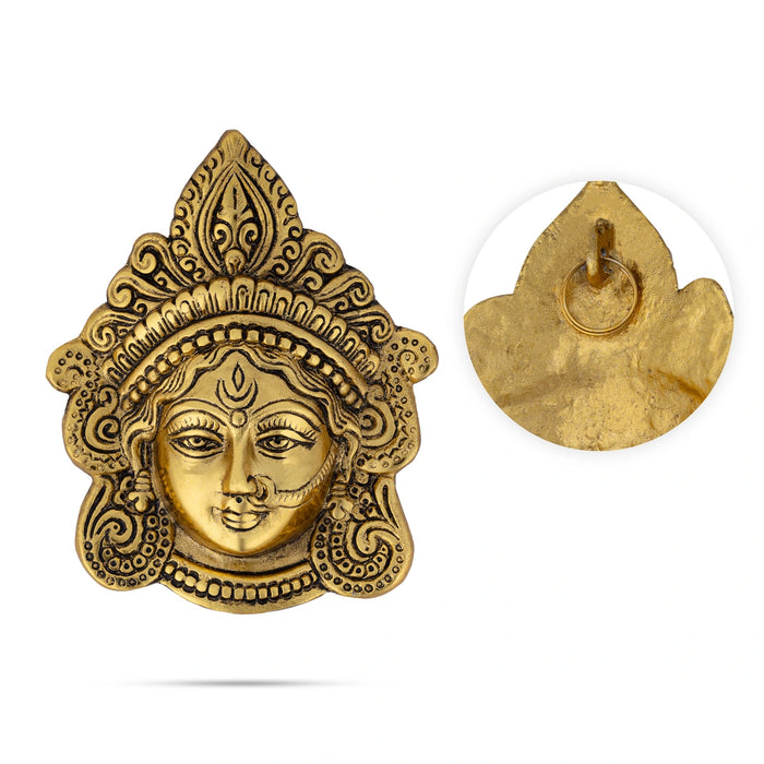 Metal Durga Face Wall Hanging - 6 x 5 Inches | Gold Antique Polish Maa Durga Face Wall Hanging for Home - Wall Hanging