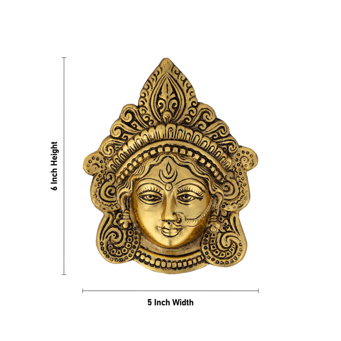 Metal Durga Face Wall Hanging - 6 x 5 Inches | Gold Antique Polish Maa Durga Face Wall Hanging for Home - Wall Hanging