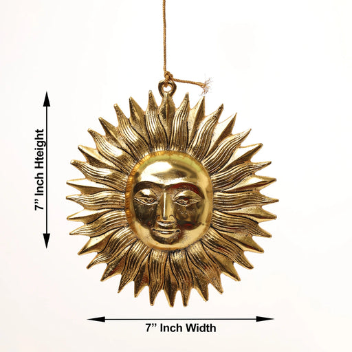 Sun Wall Hanging - 7 x 7 Inches | Metal Surya Wall Hanging/ Gold Antique Polish Sun Wall Decoration - Wall Hanging