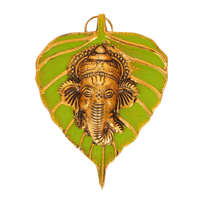 Ganesha Wall Hanging - 5.5 Inches | Aluminium Material/ Ganpati Wall Hanging/ Leaf Ganesha Wall Hanging for Home - Wall Hanging
