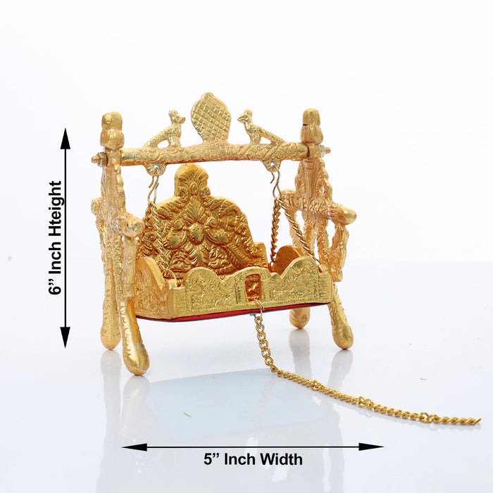 Jhula - 6 x 5 Inches | Peacock Design Jhoola/ Aluminium Material/ Laddu Gopal Jhula/ Krishna Jhula for Deity - Jhulas & Unjal Items