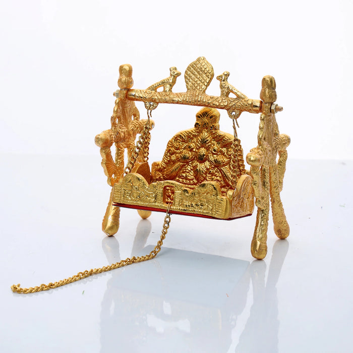 Jhula - 6 x 5 Inches | Peacock Design Jhoola/ Aluminium Material/ Laddu Gopal Jhula/ Krishna Jhula for Deity - Jhulas & Unjal Items