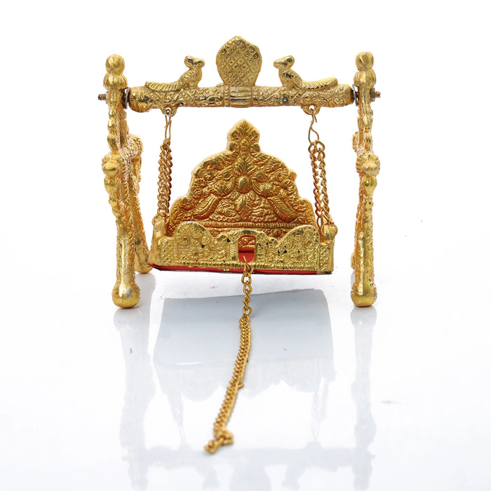 Jhula - 6 x 5.5 Inches | Parrot Design Jhoola/ Laddu Gopal Jhula/ Aluminium Krishna Jhula for Deity - Jhulas & Unjal Items