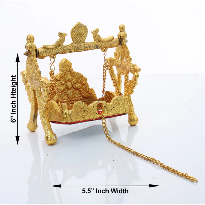 Jhula - 6 x 5.5 Inches | Parrot Design Jhoola/ Laddu Gopal Jhula/ Aluminium Krishna Jhula for Deity - Jhulas & Unjal Items