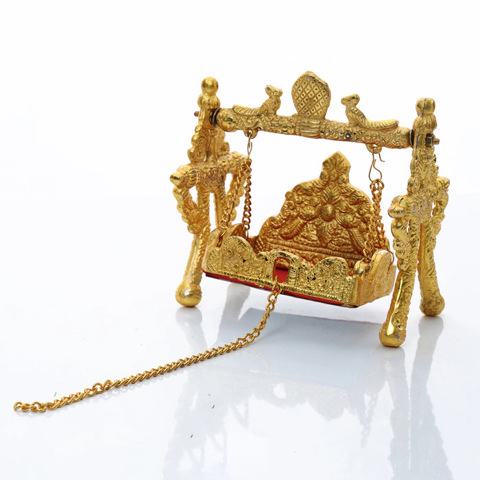 Jhula - 6 x 5.5 Inches | Parrot Design Jhoola/ Laddu Gopal Jhula/ Aluminium Krishna Jhula for Deity - Jhulas & Unjal Items