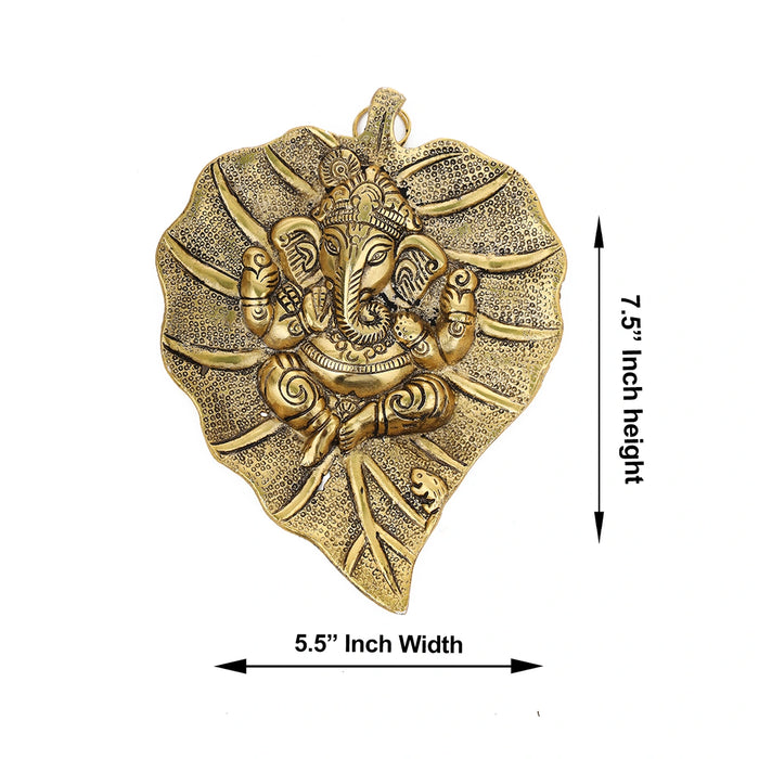 Ganesha Wall Hanging - 7.5 x 5.5 Inches | Aluminium Material/ Ganpati Wall Hanging/ Leaf Ganesha Wall Hanging for Home - Wall Hanging