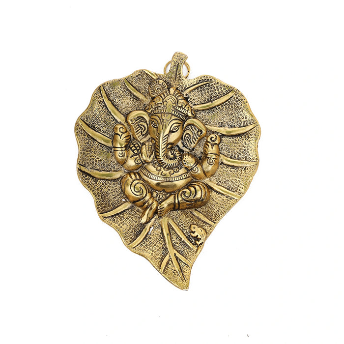 Ganesha Wall Hanging - 7.5 x 5.5 Inches | Aluminium Material/ Ganpati Wall Hanging/ Leaf Ganesha Wall Hanging for Home - Wall Hanging