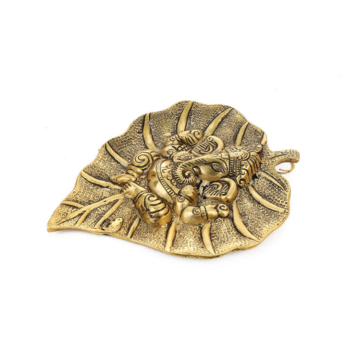 Ganesha Wall Hanging - 7.5 x 5.5 Inches | Aluminium Material/ Ganpati Wall Hanging/ Leaf Ganesha Wall Hanging for Home - Wall Hanging