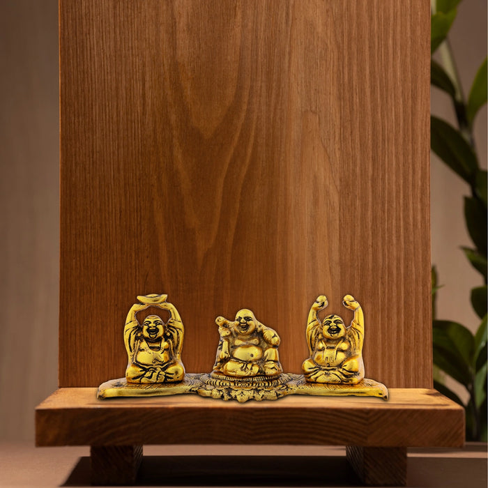 Laughing Buddha Idol - 3 x 7 Inches | Aluminium Happy Man/ Buddha Statue for Home/ 380 Gms Approx - Table Stand Accessories