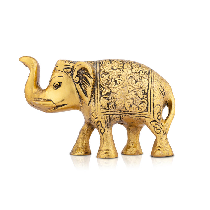 Elephant Statue - 3 x 5 Inches | Gold Polish Elephant Figurine/ Aluminium Elephant Sculpture for Home