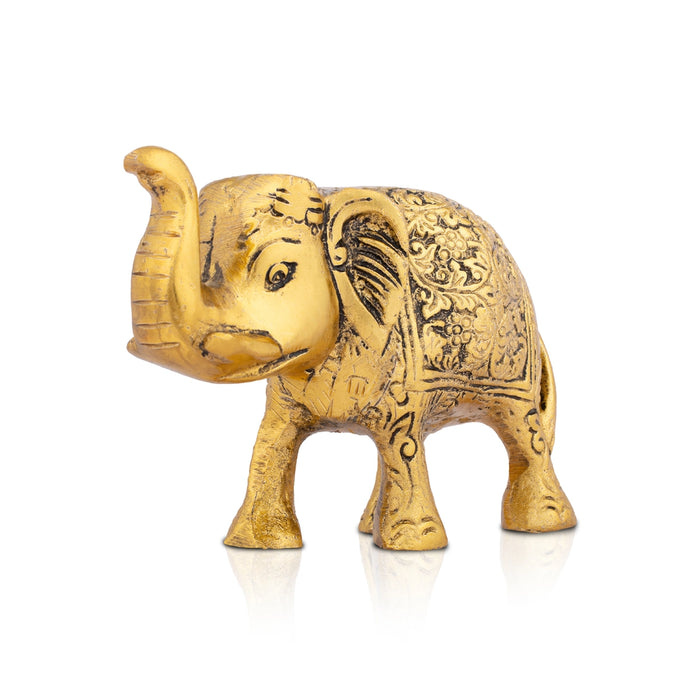 Elephant Statue - 3 x 5 Inches | Gold Polish Elephant Figurine/ Aluminium Elephant Sculpture for Home