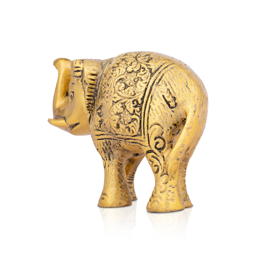 Elephant Statue - 3 x 5 Inches | Gold Polish Elephant Figurine/ Aluminium Elephant Sculpture for Home