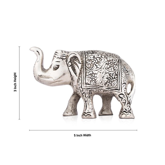 Elephant Statue - 3 x 5 Inches | Aluminium Elephant Figurine/ Elephant Sculpture for Home/ 240 Gms Approx