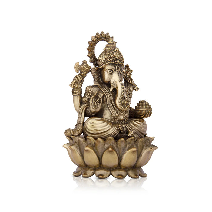 Ganesh Murti - 6 x 4 Inches | Brass Vinayaka Idol / Ganesh Sitting On Lotus for Pooja/ 680 Gms Approx