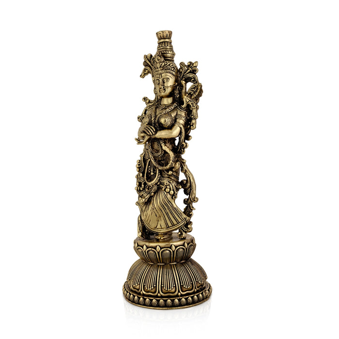 Radha Standing On Base Murti - 9 x 3 Inches | Antique Brass Idol / Radha Statue / Radha Idol for Home & Pooja - Brass Murties