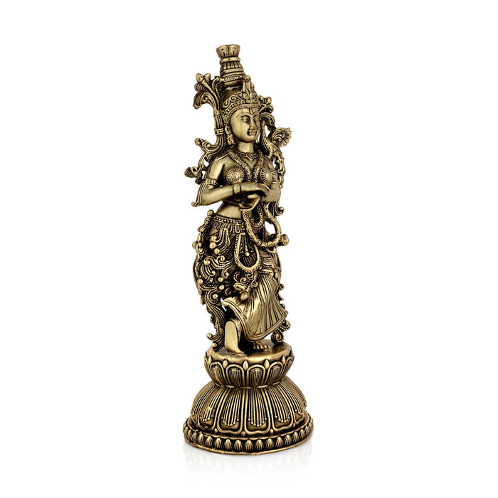 Radha Standing On Base Murti - 9 x 3 Inches | Antique Brass Idol / Radha Statue / Radha Idol for Home & Pooja - Brass Murties