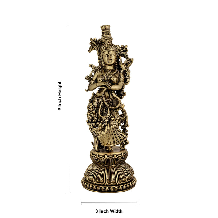 Radha Standing On Base Murti - 9 x 3 Inches | Antique Brass Idol / Radha Statue / Radha Idol for Home & Pooja - Brass Murties