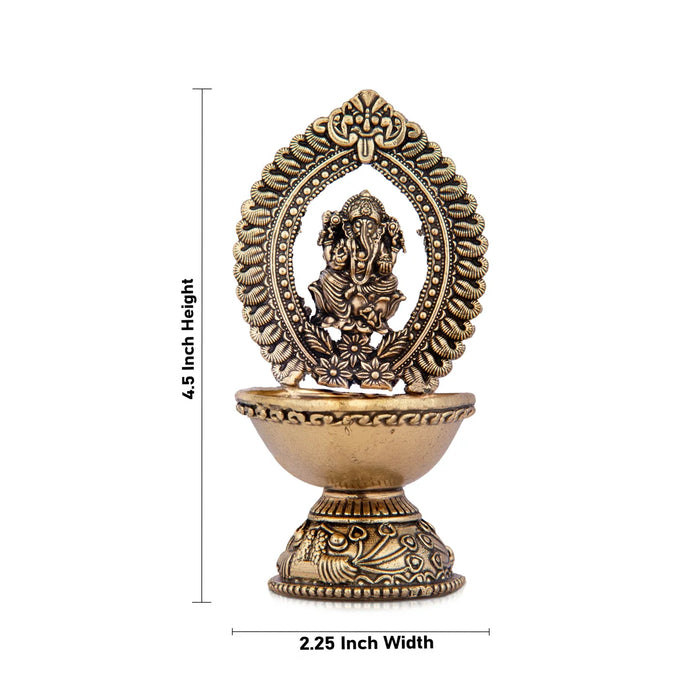 Ganesha Lamp - 4.5 x 2.25 Inches | Ganapathi Vilakku/ Brass Vilakku/ Deepam for Pooja/ 130 Gms Approx