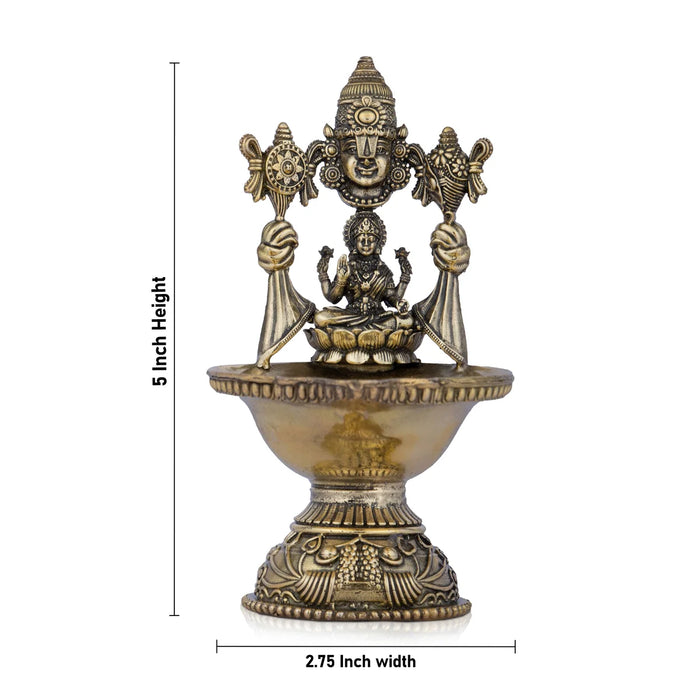 Lakshmi Balaji Lamp - 5 x 2.75 Inches | Brass Lamp/ Deepam for Pooja/ 200 Gms Approx