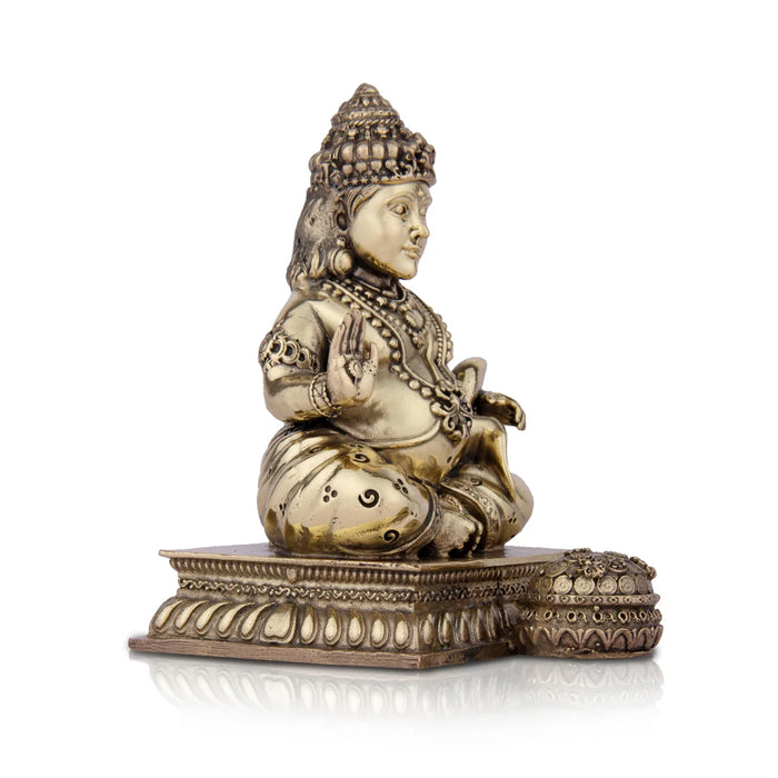 Kubera Statue - 5 x 3.75 Inches |Brass Idol/ Kuber Murti for Pooja/ 420 Gms Approx