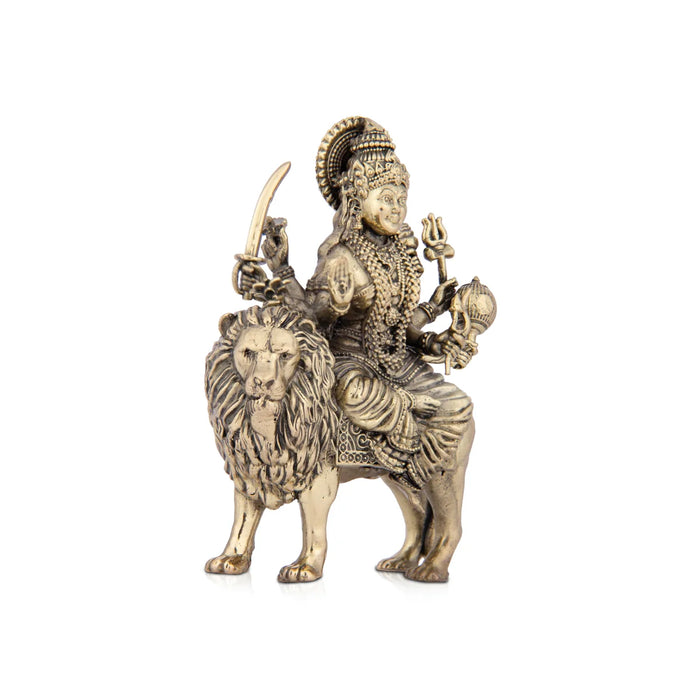 Durga Devi Statue Sitting on Lion - 4 x 3 Inches | Durga Maa Idol/ Brass Idol/ Durga Murti for Pooja/ 175 Gms Approx