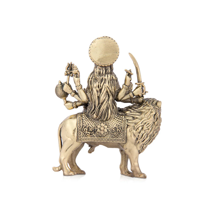 Durga Devi Statue Sitting on Lion - 4 x 3 Inches | Durga Maa Idol/ Brass Idol/ Durga Murti for Pooja/ 175 Gms Approx - Brass Murties