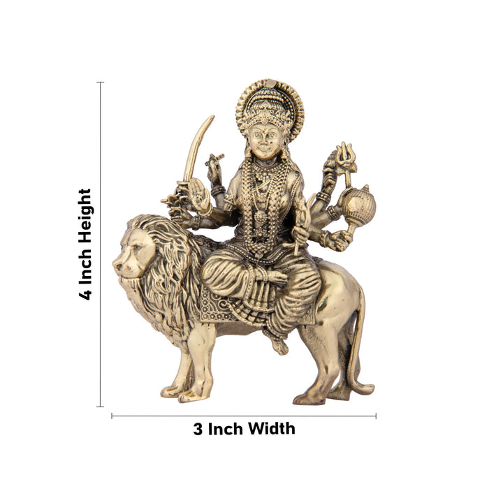 Durga Devi Statue Sitting on Lion - 4 x 3 Inches | Durga Maa Idol/ Brass Idol/ Durga Murti for Pooja/ 175 Gms Approx - Brass Murties