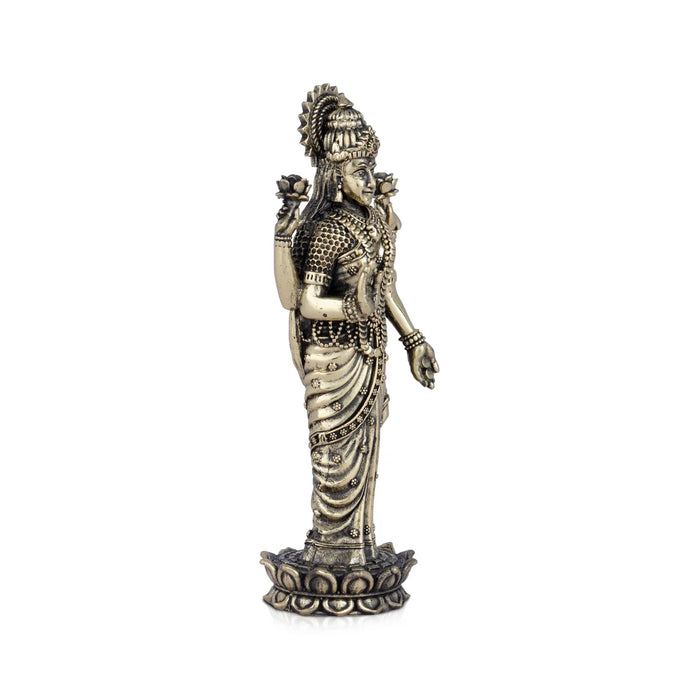 Laxmi Devi Statue - 5 x 2 Inches | Lakshmi Statue Standing On Lotus / Brass Idol/ Maha Laxmi Idol for Pooja/ 140 Gms Approx - Brass Murties