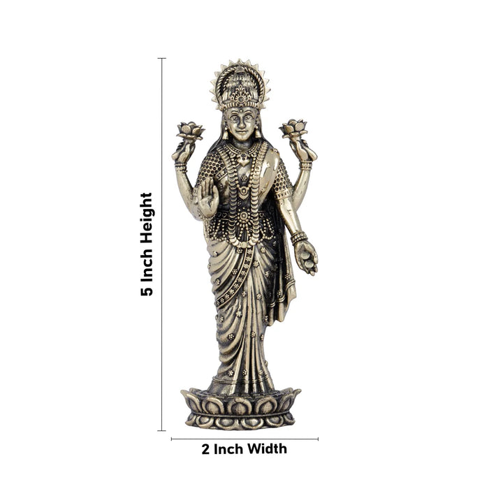 Laxmi Devi Statue - 5 x 2 Inches | Lakshmi Statue Standing On Lotus / Brass Idol/ Maha Laxmi Idol for Pooja/ 140 Gms Approx