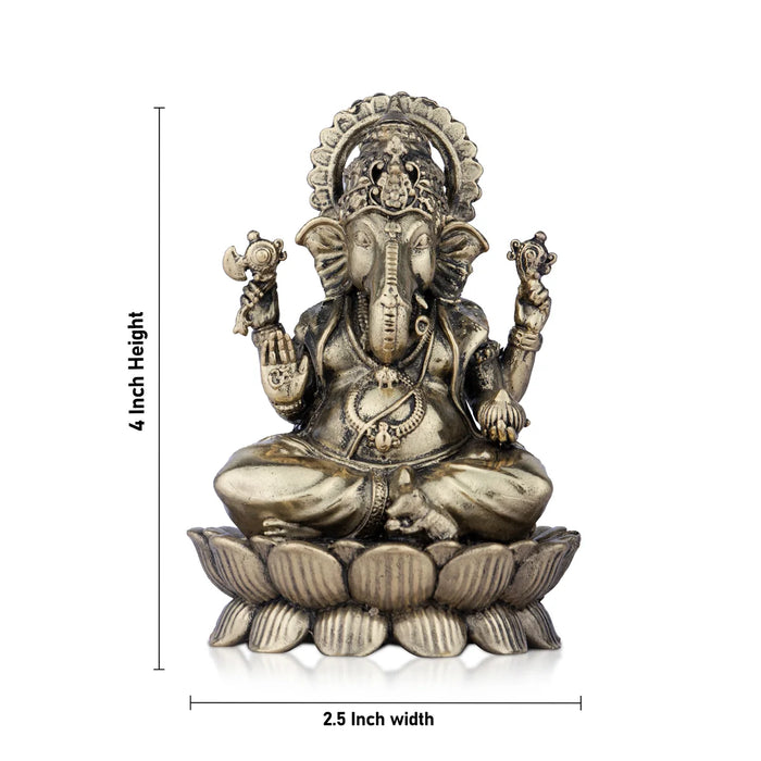 Ganesh Murti - 4 x 2.5 Inches | Brass Vinayaka Idol / Ganesh Statue Sitting On Lotus for Pooja/ 280 Gms Approx
