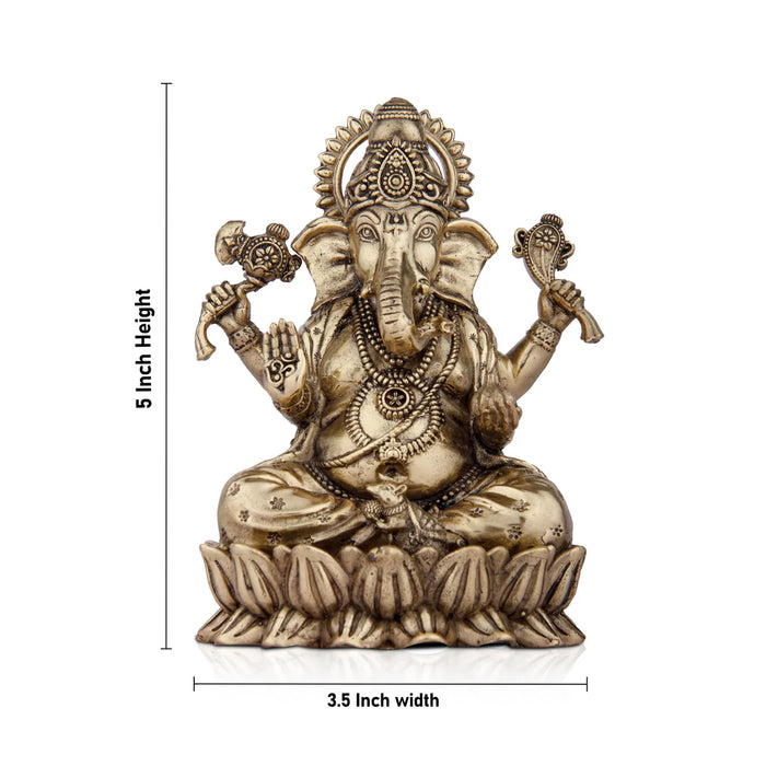 Ganesh Murti - 5 x 3.5 Inches | Brass Vinayaka Idol / Ganesh Statue Sitting On Lotus/ 415 Gms Approx