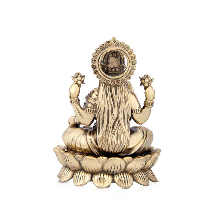 Laxmi Devi Statue - 4 x 2.75 Inches | Lakshmi Statue Sitting On Lotus/ Brass Idol/ Maha Laxmi Idol for Pooja/ 240 Gms Approx