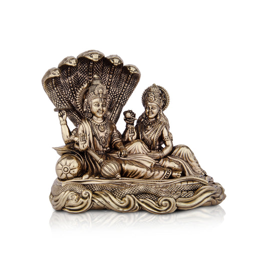 Laxmi Vishnu Idol - 5 x 5 Inches | Vishnu Lakshmi Sheshnag Statue/ Brass Idol for Pooja/ 565 Gms Approx - Brass Murties