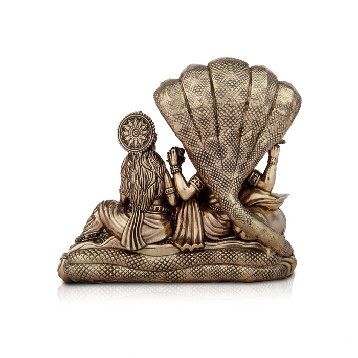 Laxmi Vishnu Idol - 5 x 5 Inches | Vishnu Lakshmi Sheshnag Statue/ Brass Idol for Pooja/ 565 Gms Approx - Brass Murties