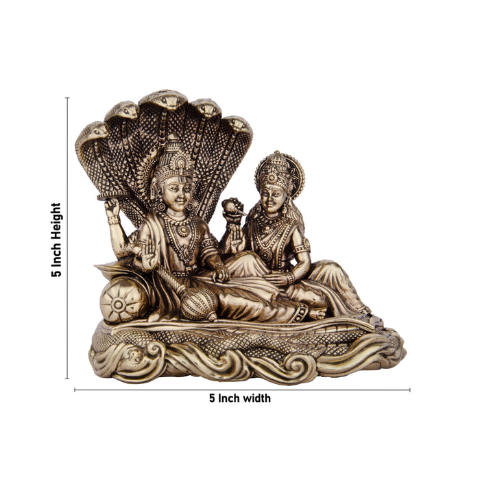 Laxmi Vishnu Idol - 5 x 5 Inches | Vishnu Lakshmi Sheshnag Statue/ Brass Idol for Pooja/ 565 Gms Approx - Brass Murties