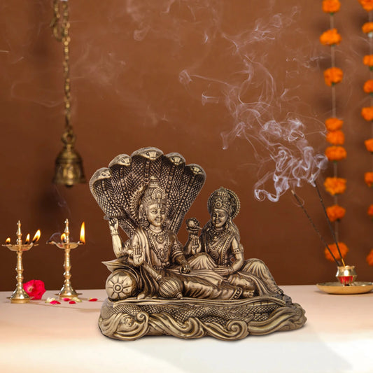 Laxmi Vishnu Idol - 5 x 5 Inches | Vishnu Lakshmi Sheshnag Statue/ Brass Idol for Pooja/ 565 Gms Approx - Brass Murties