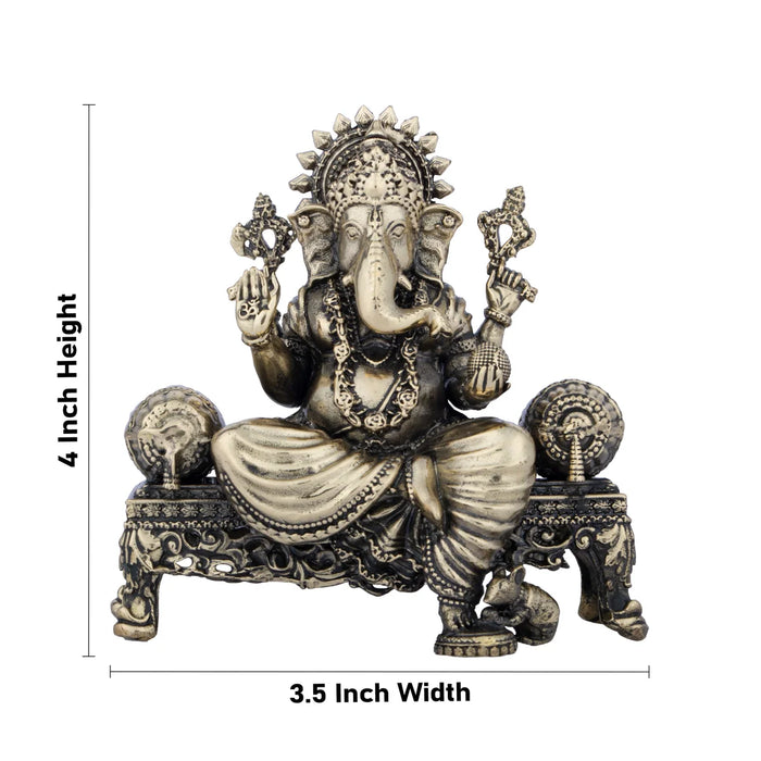 Ganesh Murti - 4 x 3.5 Inches | Brass Vinayaka Idol/ Ganesha Sitting On Sinhasan/ 310 Gms Approx