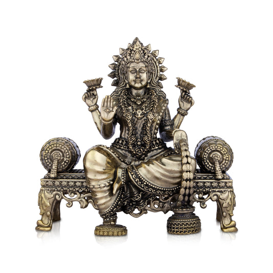 Laxmi Devi Statue - 5.5 x 5.5 Inches | Brass Idol/ Lakshmi Statue Sitting On Sinhasan/ 770 Gms Approx - Brass Murties