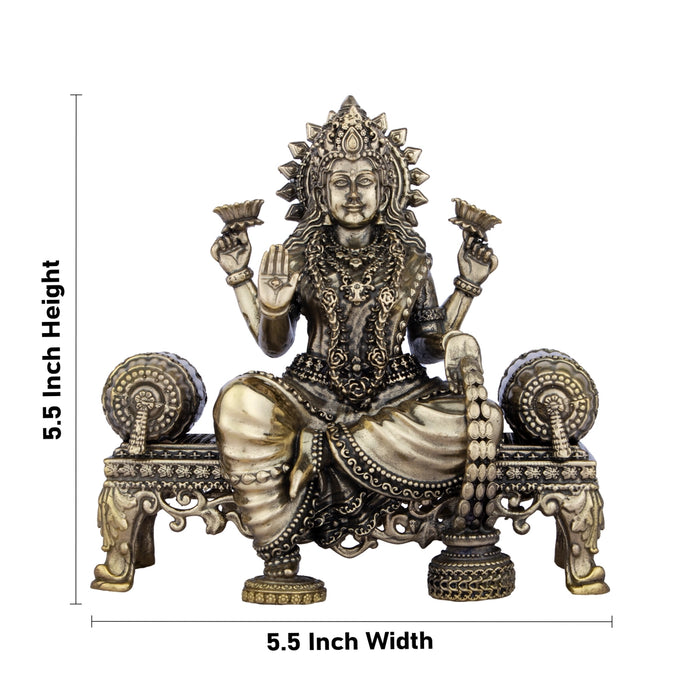 Laxmi Devi Statue - 5.5 x 5.5 Inches | Brass Idol/ Lakshmi Statue Sitting On Sinhasan/ 770 Gms Approx - Brass Murties