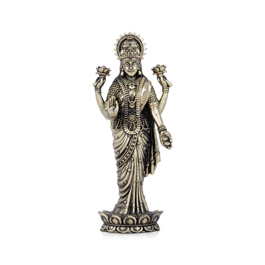 Laxmi Statue - 7 x 2.5 Inches | Laxmi Idol Standing On Lotus/ Brass Idol for Pooja/ 285 Gms Approx - Brass Murties