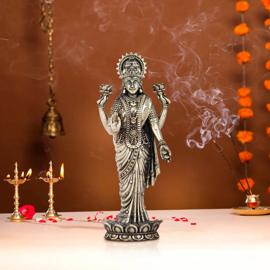 Laxmi Statue - 7 x 2.5 Inches | Laxmi Idol Standing On Lotus/ Brass Idol for Pooja/ 285 Gms Approx - Brass Murties