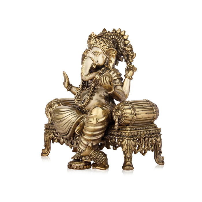 Ganesh Murti - 5.5 x 5.5 Inches | Brass Idol/ Vinayaka Idol for Pooja/ 875 Gms Approx