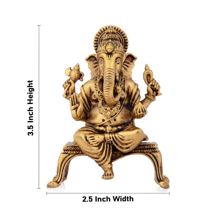 Ganesh Statue Sitting On Chowki - 3.5 x 2.5 Inches | Brass Vinayaka Idol / Ganesh Idol for Pooja/ 150 Gms Approx