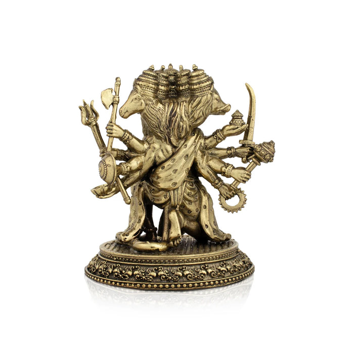 Panchmukhi Hanuman Statue - 4 x 3.75 Inches | Brass idol/ Panchamukha Hanuman Idol for Pooja - Brass Murties