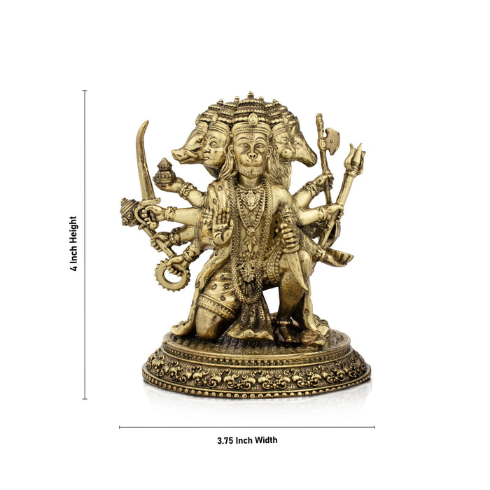 Panchmukhi Hanuman Statue - 4 x 3.75 Inches | Brass idol/ Panchamukha Hanuman Idol for Pooja - Brass Murties